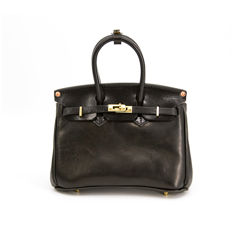 Womens Leather Handbag in black leather with top handles, stylish crossbody bags for women, dimensions 9.8in