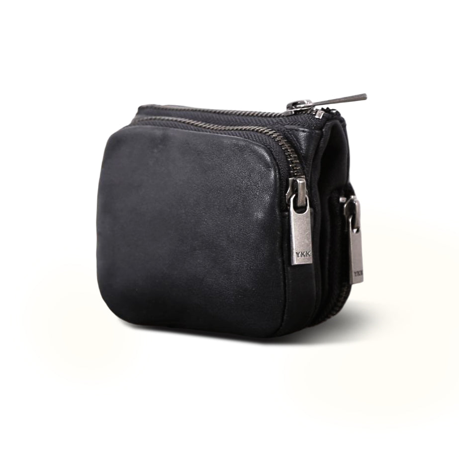 Black Top Grain Leather Phone Wallet and Coin Purse