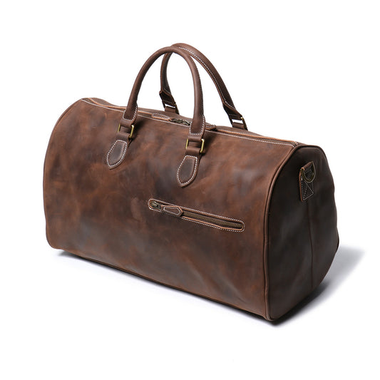 Vintage|Tannery Craft, Full Grain Leather Bucket Large Travel Bag, Crossbody Duffle Bag, 20.1 In Length