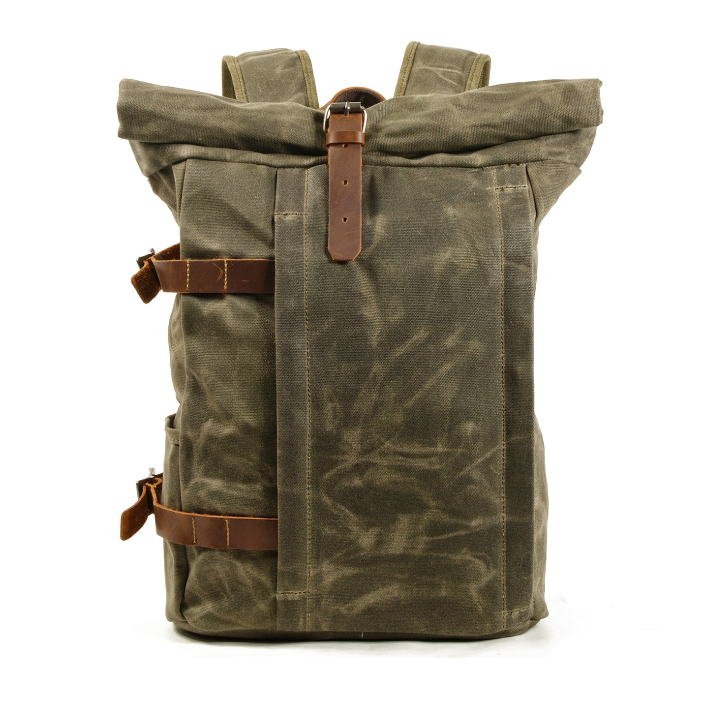 New Leather Waxed Cotton Canvas Rucksack Backpack good Khaki Green England