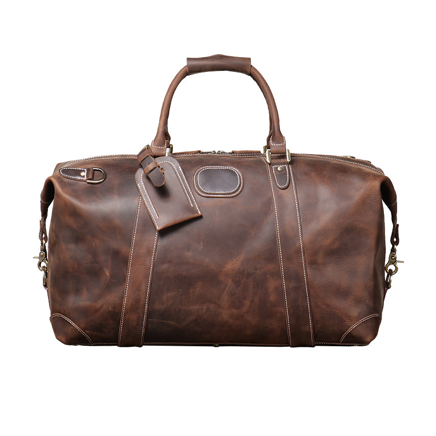 Vintage|Tannery Craft, Genuine leather large travel bag For Man For Women, Crossbody Luggage Bag, 19.7 in Length Dark Brown