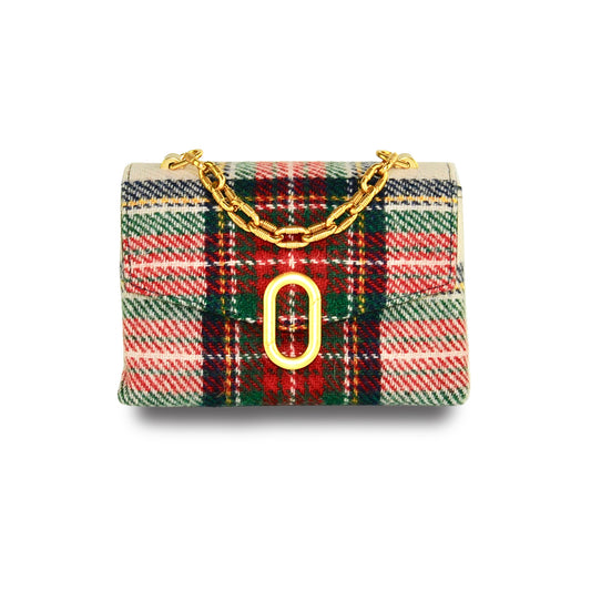 Harris Tweed Wool Metal Chain Handle Bag,Scottish Handcrafted Bag-i7bags Red Green