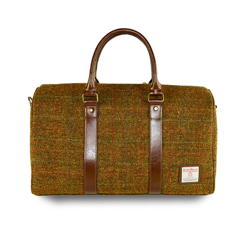 Large Harris Tweed Wool leather Travel Tote Shoulder Bag-i7bags Misty Brown