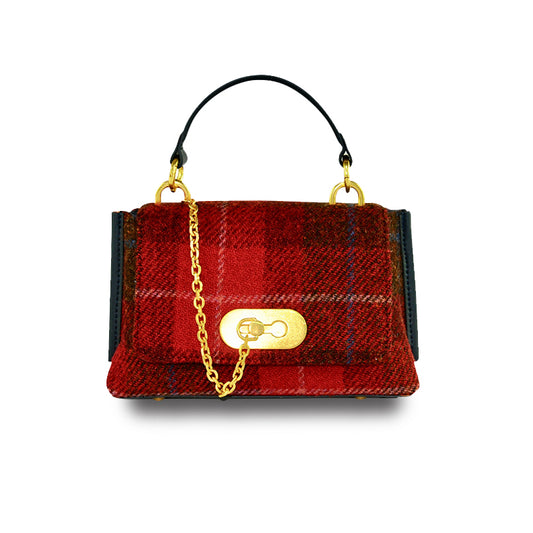 Harris Tweed Wool Metal Pendant Chain Handmade Shoulder Bag-i7bags Red