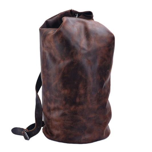 Genuine Leather Men's Large Travel Bucket Bag,Crossbody Large Capacity Outdoor Bag,Hand-Held Leather Shoulder Bag,23.6in Length-i7bags