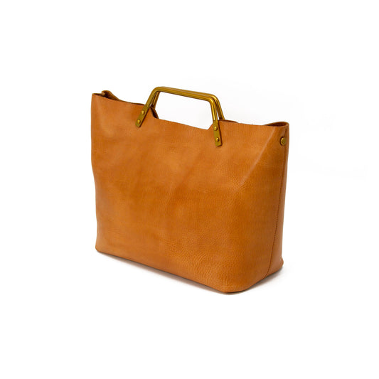 Vegetable-Tanned Leather Minimalist Metal Handle Handbag-i7bags