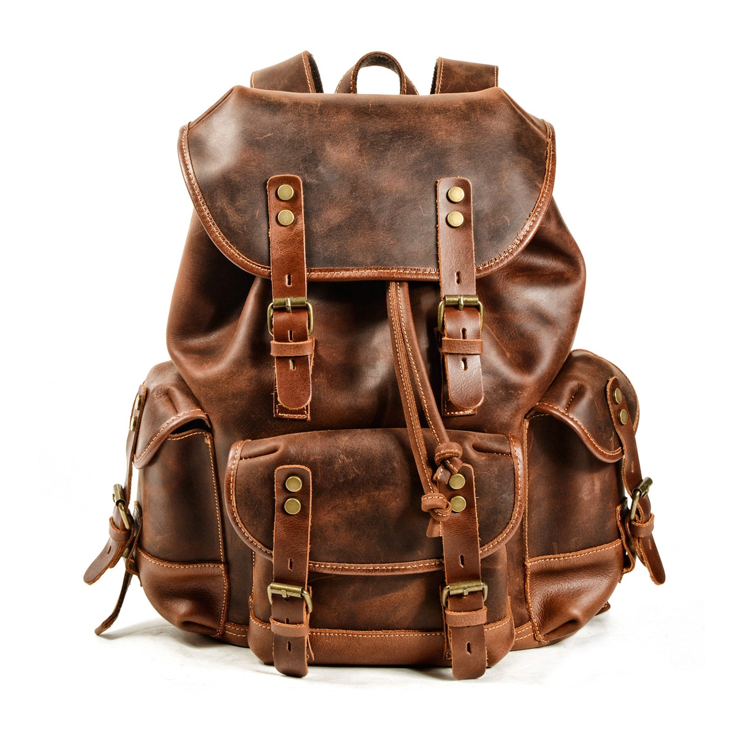 Men's Vintage Leather Backpack For 17 Inch Laptop, Large Mens Leather Backpack, Travel and Outdoor bag -i7bags Crazy Horse Leather