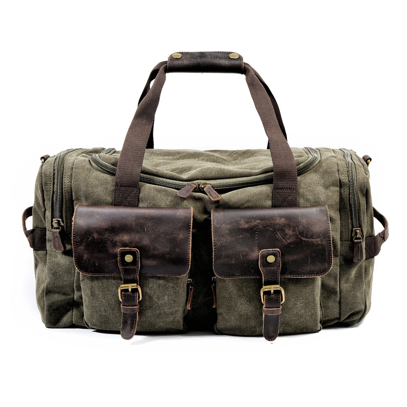Large Canvas Leather Travel Bag 20.9in Crossbody Shoulder Duffel For Men in dark gray with leather accents.