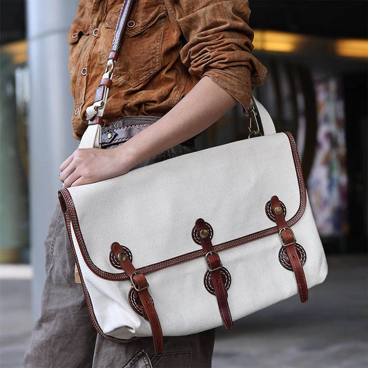 Canvas Messenger Bag Italian Leather 16.5in Laptop Bag