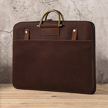 Leather Laptop Briefcase 16.1in Crazy Horse Work Bag Men