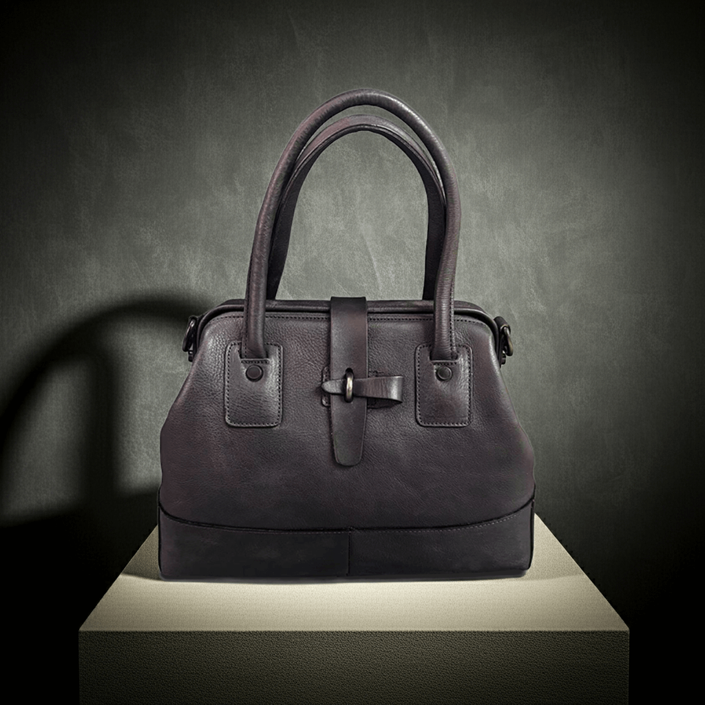 Doctor Bag,Leather Crossbody Bag For Women,Designer Leather Bag,11.8in on display with dark background and elegant lighting.