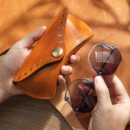 Italian Leather Eyewear Case with Copper Rivets