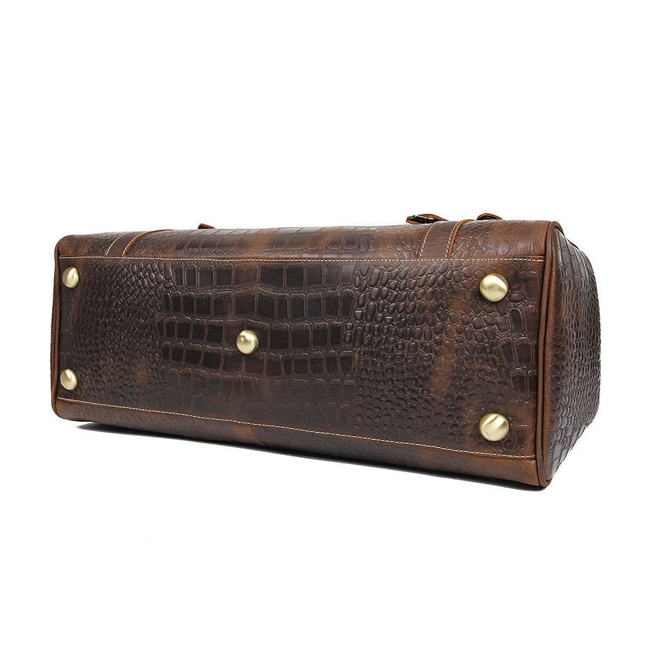Lockable Leather Travel Duffel Bag Croc Embossed Weekender 20.5in