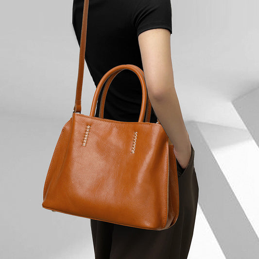 Leather Crossbody Bag Women 10.4in Multi Compartment Tote