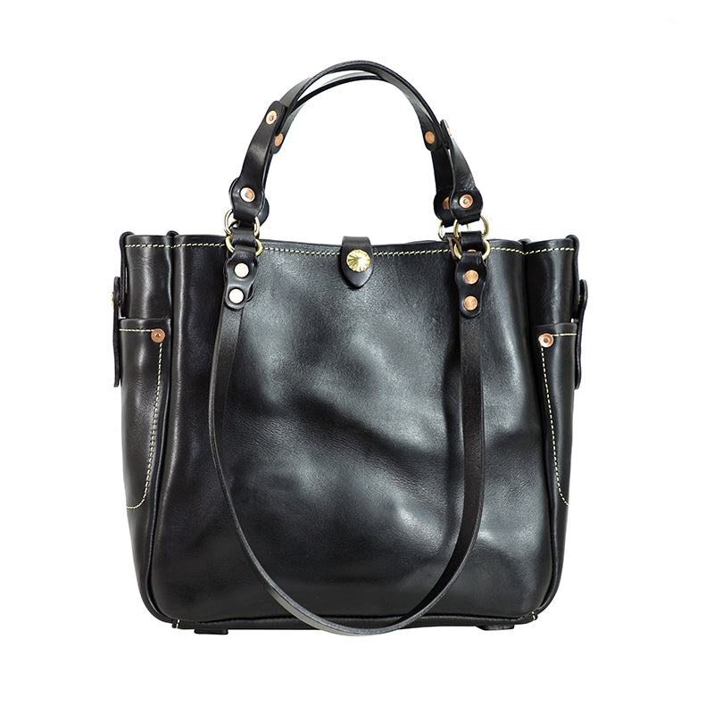 Vintage|Artisan's Art, Handmade Italian genuine leather large capacity tote bag,commuter shoulder handbag tote bag,11.8in Length-i7bags Black-T