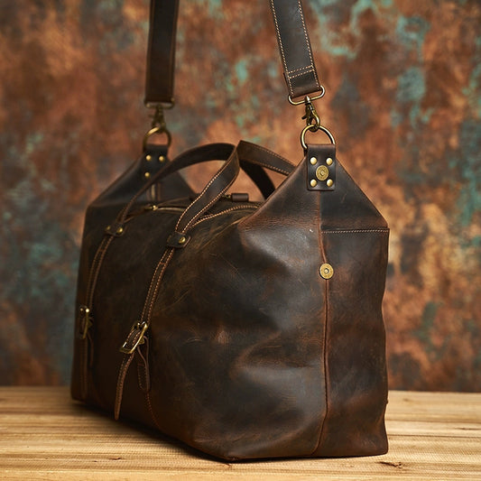 Top-Grain Leather Hand Luggage Bag, Vintage Outdoor Shoulder Travel bag, Length 20in