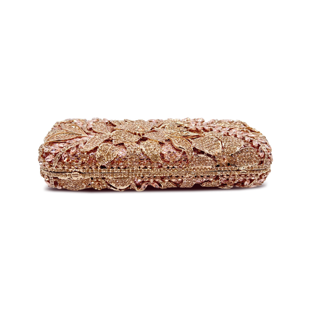 Gold Rhinestone Evening Clutch embellished with intricate crystal details, perfect for weddings and parties.