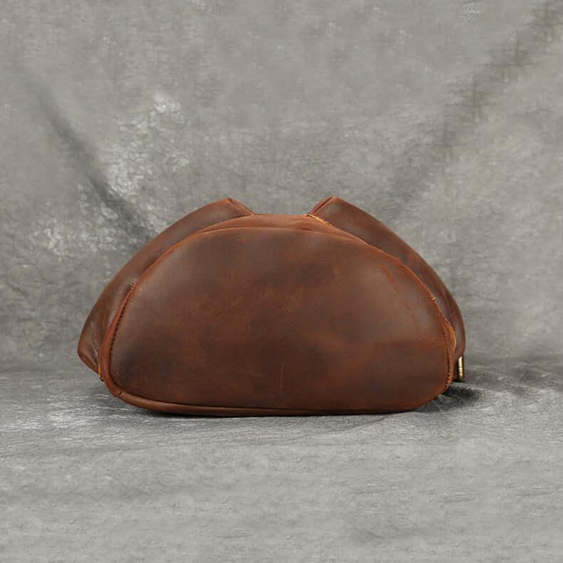 Men's Full Grain Leather Backpack 16.5" Laptop Travel Bag - Dark Brown, side view, showcasing smooth leather finish.