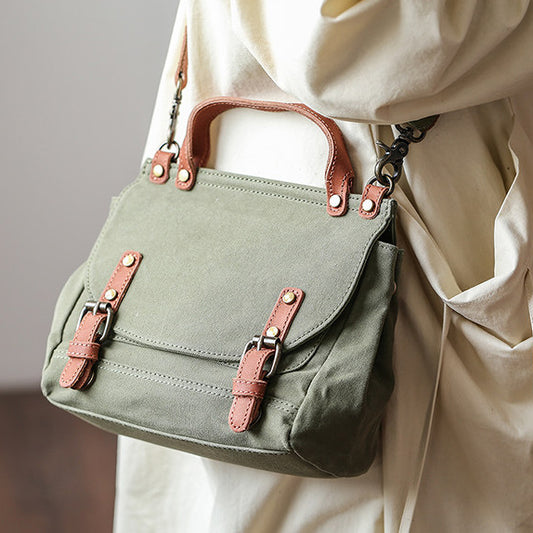 Women's Small Canvas Leather Messenger Crossbody Bag