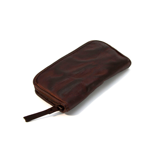 Wrinkled leather long wallet Dark Brown