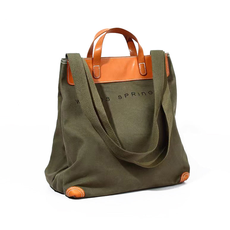 Canvas leather tote bags Green