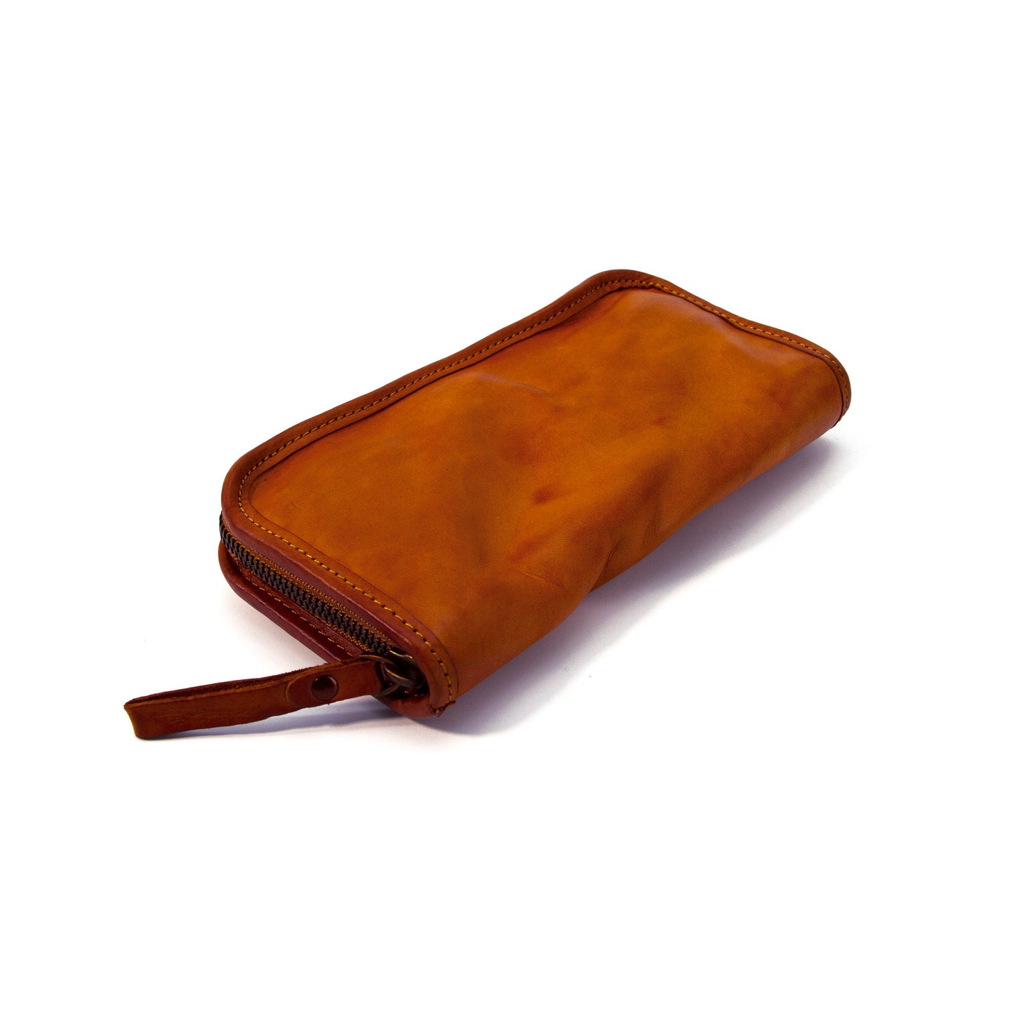 Wrinkled leather long wallet Yellow Brown