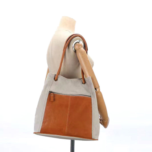 Canvas And Leather Telescopic Openings Single-Shoulder Bag-i7bags