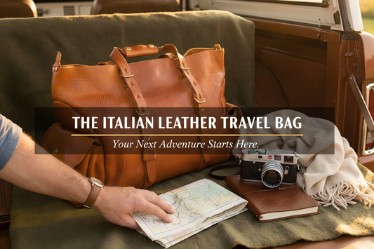 Italian genuine leather travel bag for men, 21.7-inch brown weekend duffle