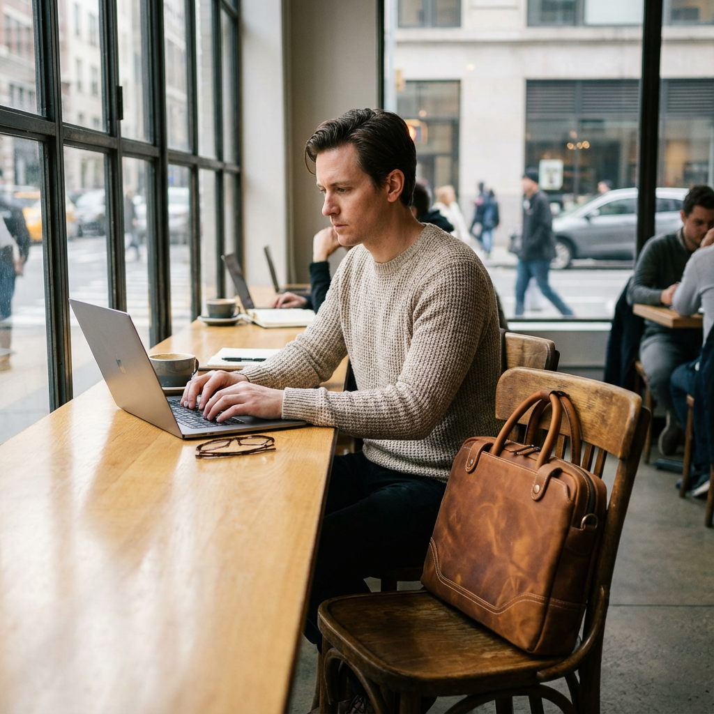 OfficePro premium Italian leather and canvas work bags, featuring briefcases, messenger bags, and totes with padded laptop compartments.