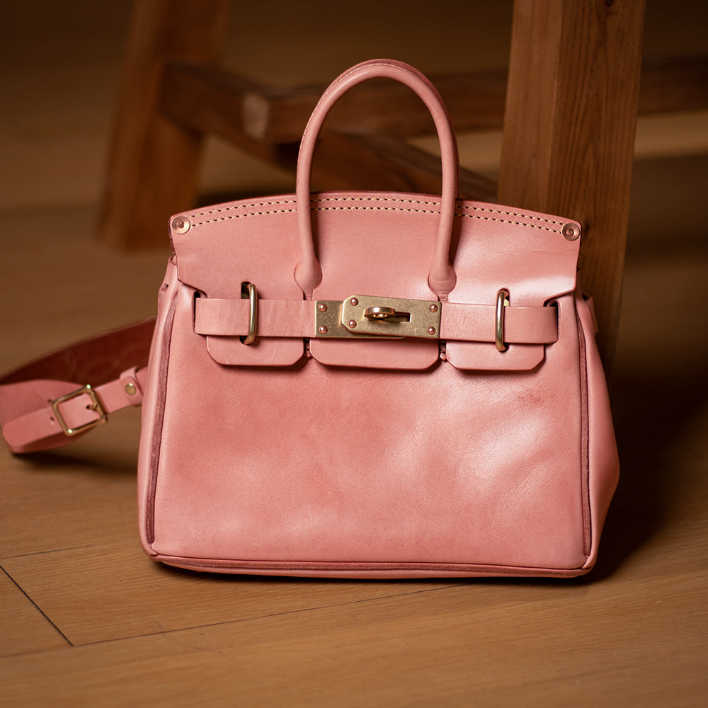 Pink Leather Handbag,Women's Leather Handbags,Pink Designer Bag,11.4in