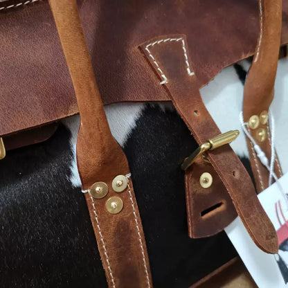 Leather Travel Bag,Genuine Calf Hair Leather Vintage Tote Bag,19.7in