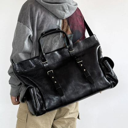 Large Italian Genuine Leather Travel Bag, Soft Leather Weekend Travel Bag, 21.7in Length -i7bags