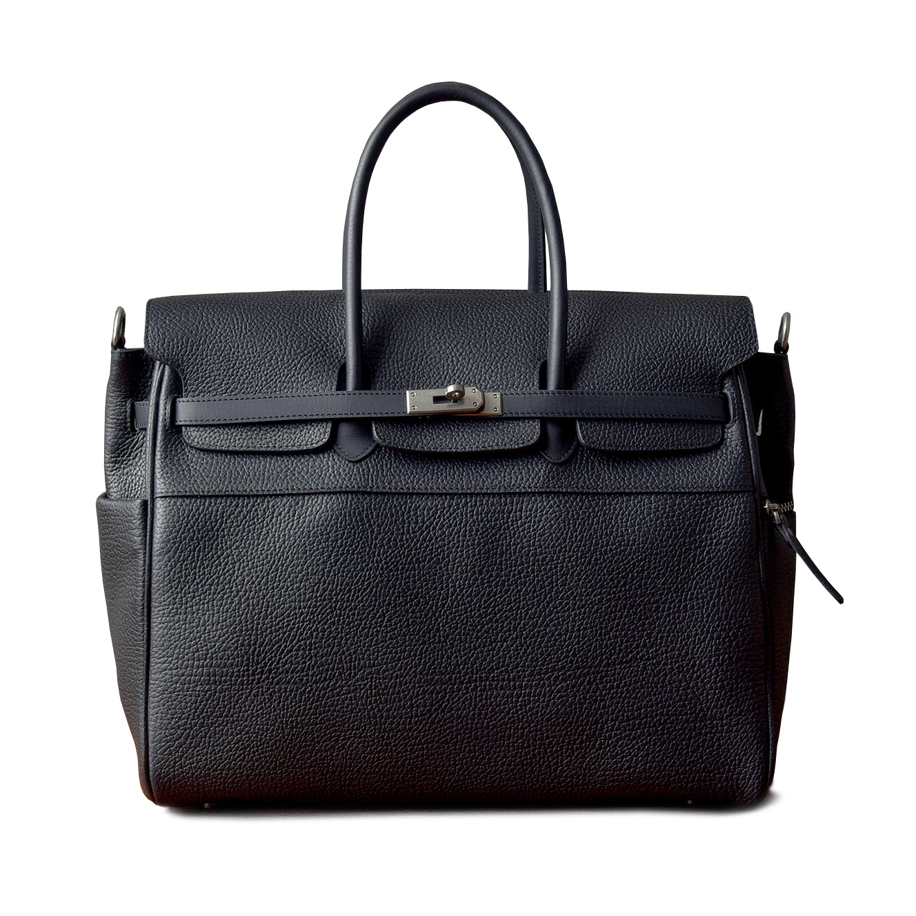 Mens leather work bag, black business tote with top handles, perfect for office use and daily commuting.