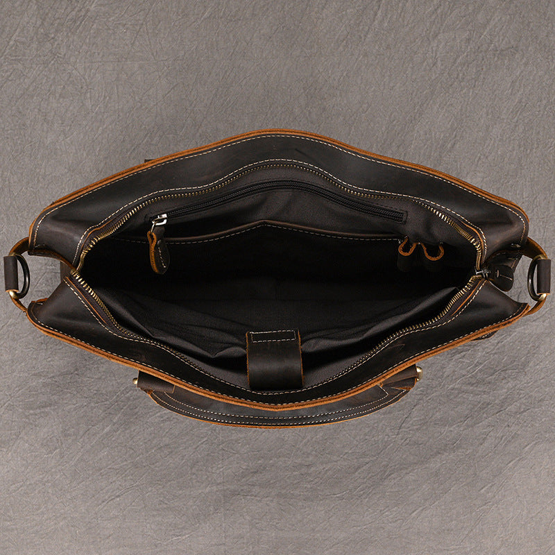 Retro Crazy Horse leather Full-Grain Leather 15" Laptop Briefcase - Heritage Executive Messenger