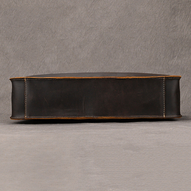 Retro Crazy Horse leather Full-Grain Leather 15" Laptop Briefcase - Heritage Executive Messenger