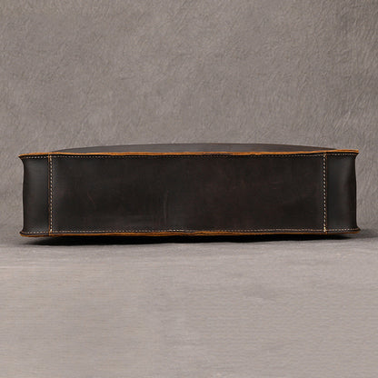Retro Crazy Horse leather Full-Grain Leather 15" Laptop Briefcase - Heritage Executive Messenger
