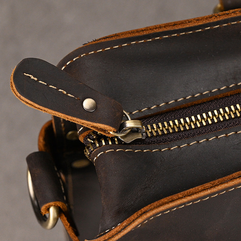 Retro Crazy Horse leather Full-Grain Leather 15" Laptop Briefcase - Heritage Executive Messenger