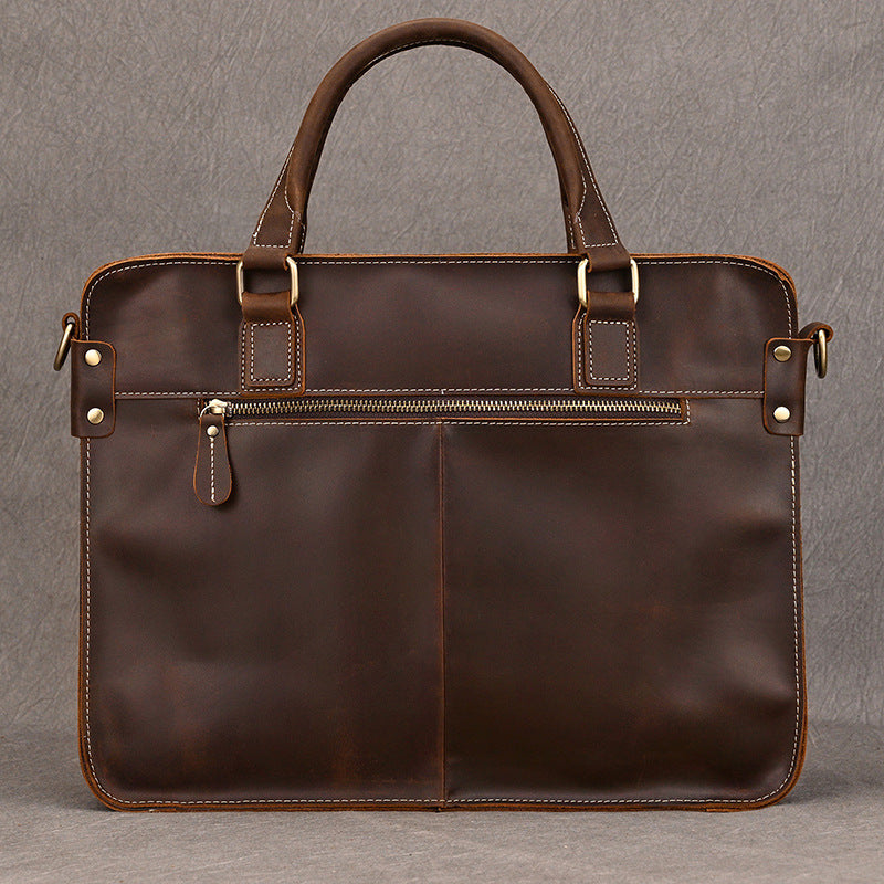 Retro Crazy Horse leather Full-Grain Leather 15" Laptop Briefcase - Heritage Executive Messenger