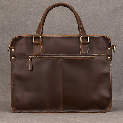 Retro Crazy Horse leather Full-Grain Leather 15" Laptop Briefcase - Heritage Executive Messenger
