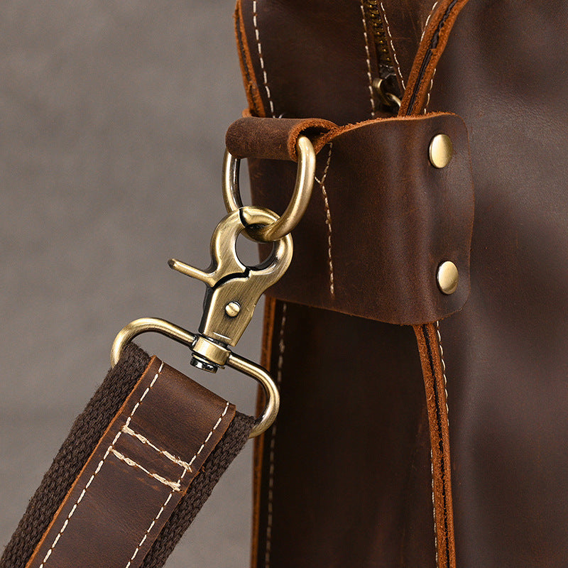 Retro Crazy Horse leather Full-Grain Leather 15" Laptop Briefcase - Heritage Executive Messenger