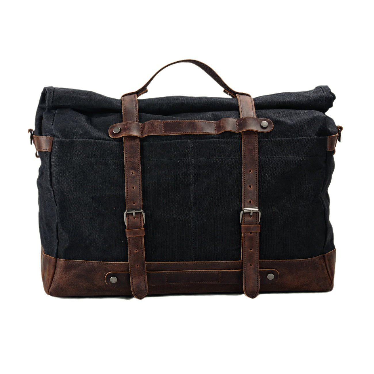 Waterproof Waxed Canvas Genuine Leather Duffel Bag,Hand-Held Travel Bag,Weekender Shoulder Bag For Men-i7bags Black