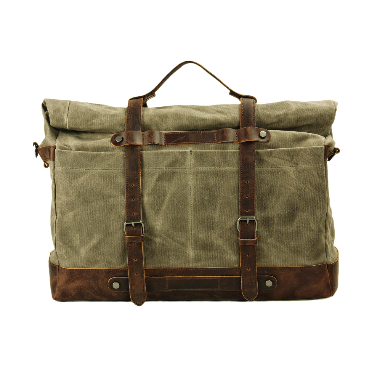 braun men's travel grooming bag with canvas handle Waterproof Waxed Canvas Genuine Leather Duffel Bag,Hand-Held Travel Bag,Weekender Shoulder Bag For Men-i7bags