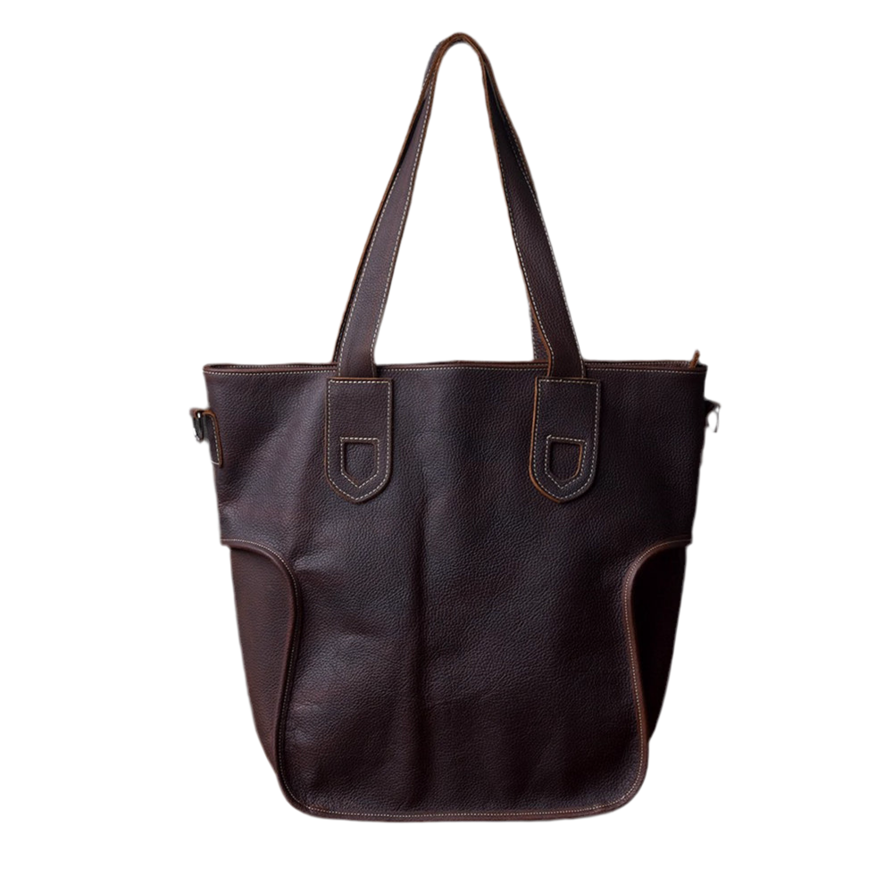 Large Capacity Top-Grain Cowhide Tote Bag, Genuine Leather Shoulder Bag, Length 17.7 In