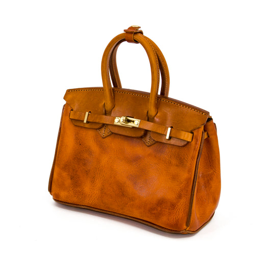 Womens Leather Handbag in warm tan color, stylish crossbody bag for women, measuring 9.8 inches.