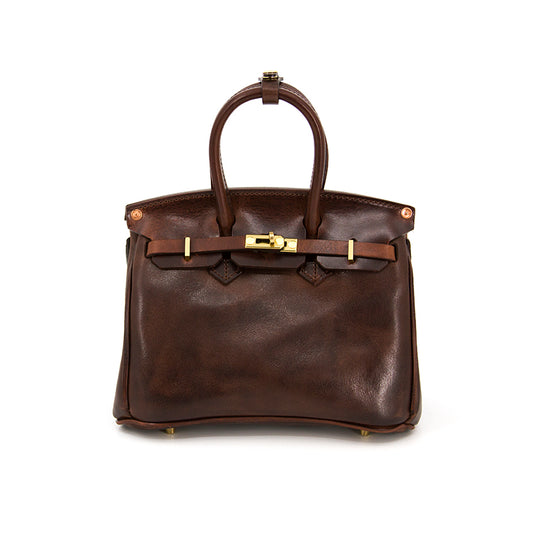 Womens Leather Handbag in brown, stylish crossbody bag for women, dimensions 9.8in, elegant design.