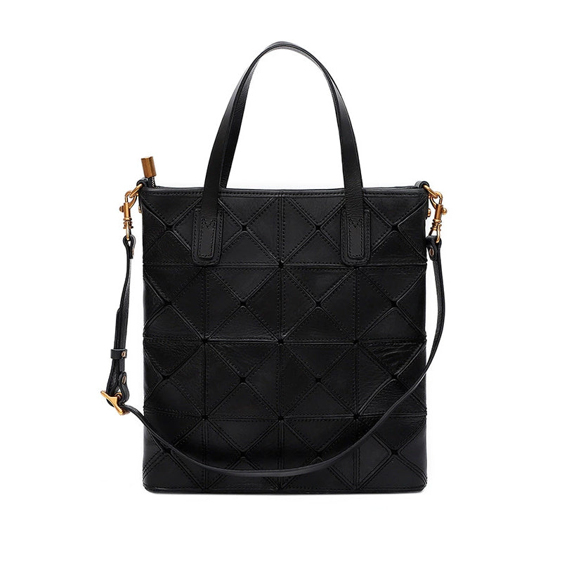 Argyle Splicing Vegetable-Tanned Leather Bag,Top Grain Leather Tote Crossbody Bag For Women