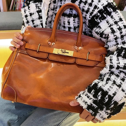 Birkin Style Italian Genuine Leather Bag,Large Tote Bag For Women For Men,15in Length -i7bags