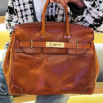 Birkin Style Italian Genuine Leather Bag,Large Tote Bag For Women For Men,15in Length -i7bags