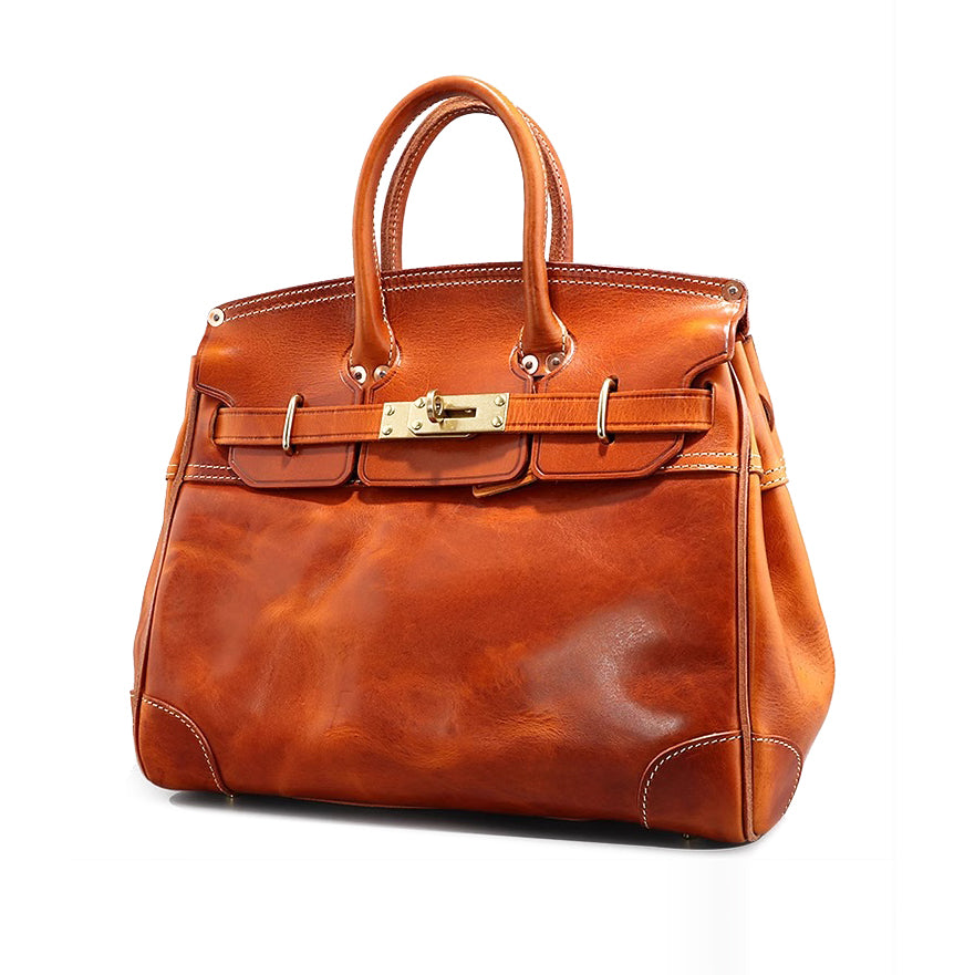 Birkin Style Italian Genuine Leather Bag,Large Tote Bag For Women For Men,15in Length -i7bags