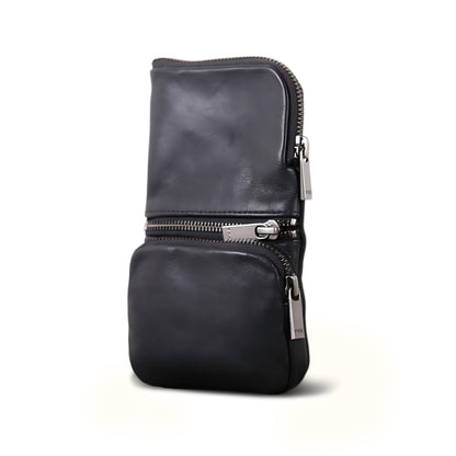 Black Top Grain Leather Phone Wallet and Coin Purse